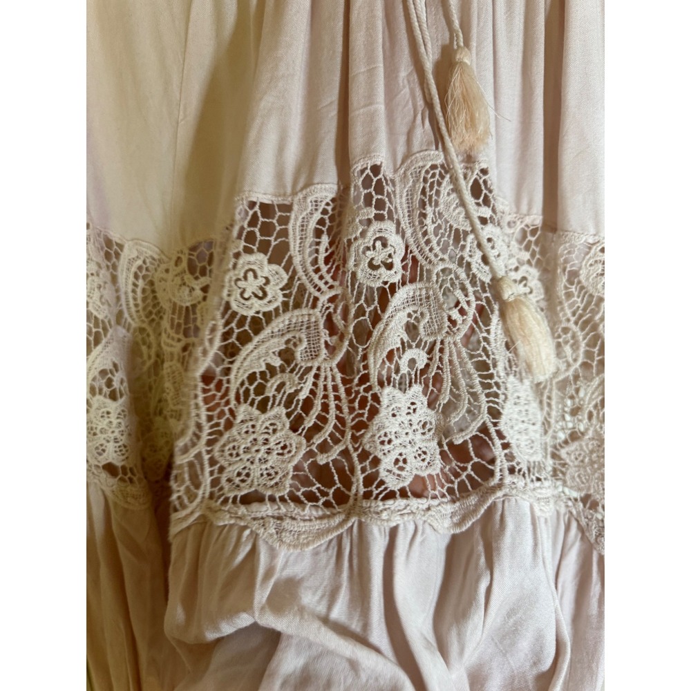 Free People‎ Boho Lace Peasant Blouse Pink Small Tassel Tie - Picture 4 of 12